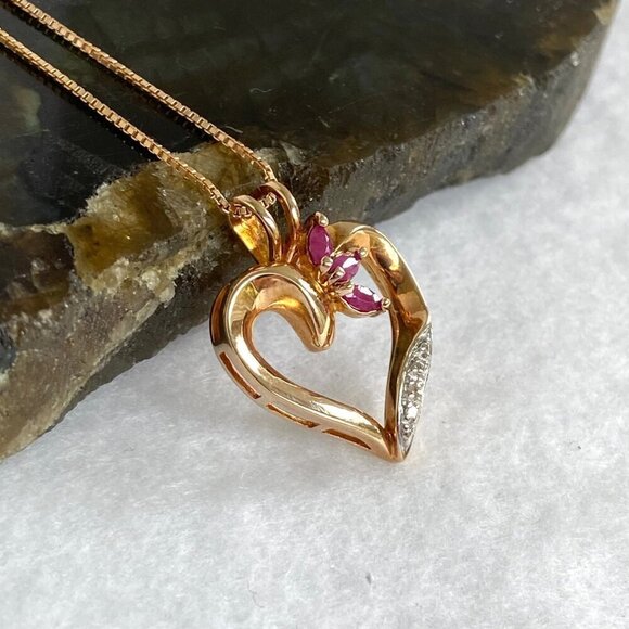 Ross-Simons Gold Vermeil Sterling Silver 925 Ruby Open Heart Pendant Necklace - Picture 4 of 16